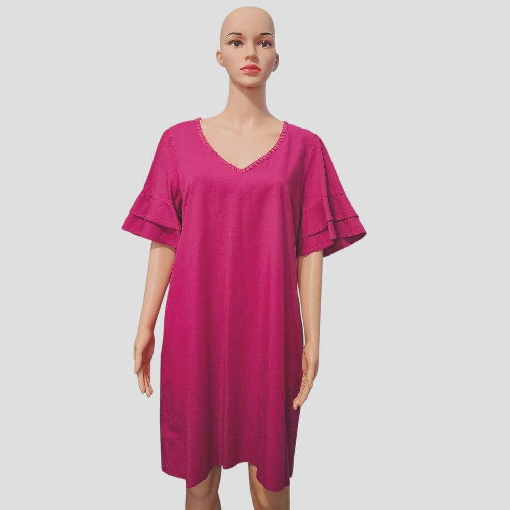 Tommy Bahama Lanailette Flutter-Sleeve Shift Dress Barbiecore Resortwear Sz M